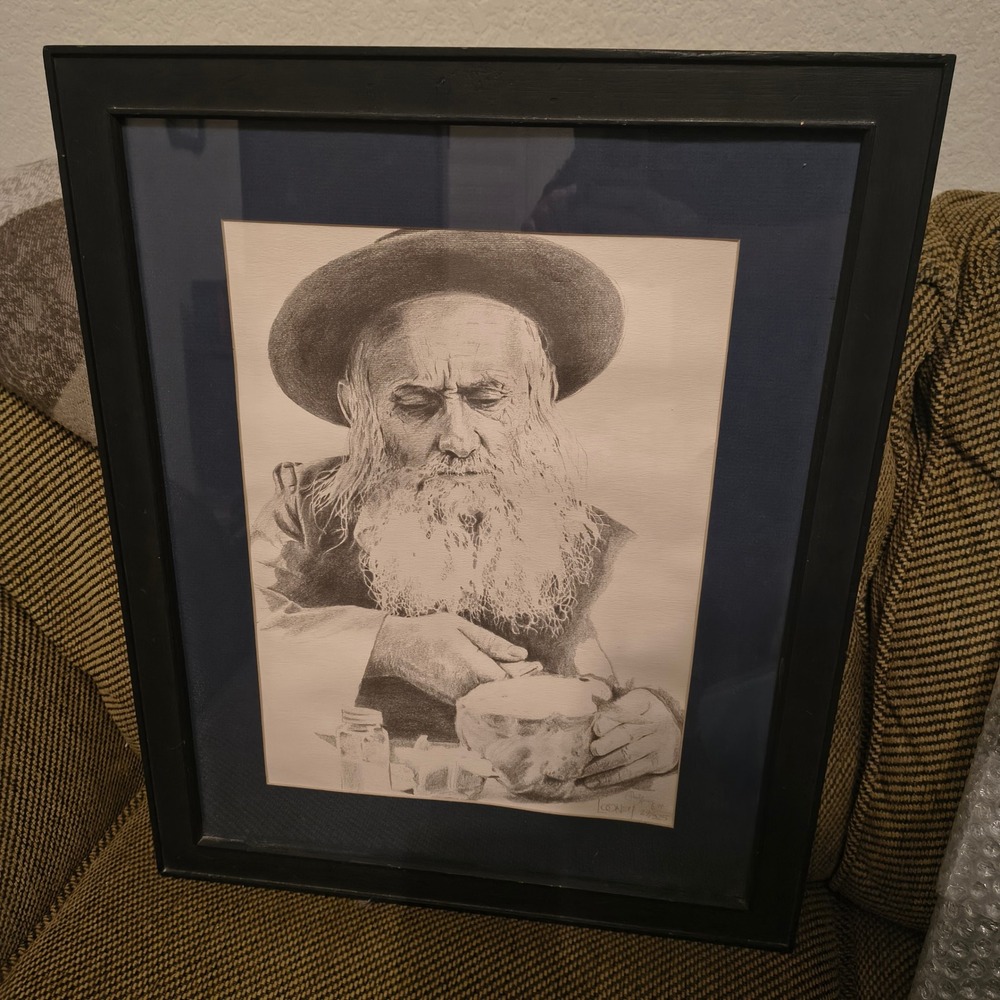 Paul Looney Signed 1977 "Cutting the Challah" Art 29/325 Framed Pencil Drawing